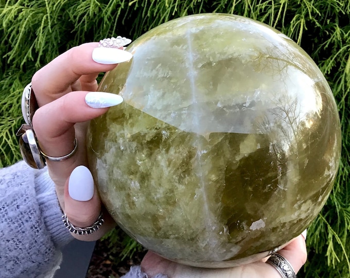 Citrine Crystal Ball ~ Large 11 lb. ~ 6" Wide ~ Sparkling Golden Yellow Colors ~ Smokey Quartz Inclusions ~ Fast & Free shipping from U.S.A.