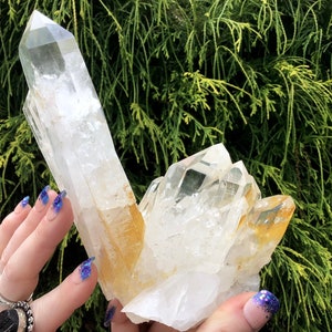 Golden Healer Clear Quartz Crystal Cluster ~ Large 1 lb. 4 oz. ~ 7&quot; Long ~ Stunning Natural Home Decor Display ~ Fast & Free Shipping, U.S.A
