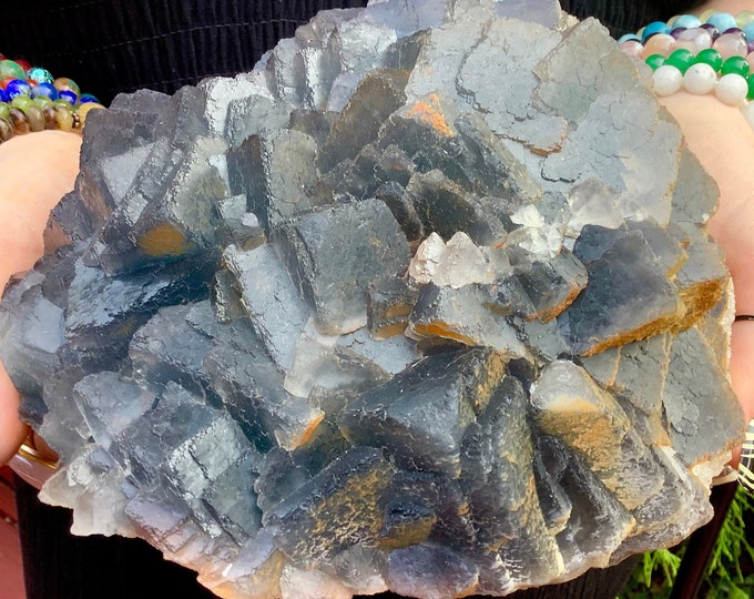 Blue Fluorite Crystal Cluster ~ Large 10 lb. ~ 5" Tall ~ Sparkling Translucent Specimen ~ Amazing Deep Ocean Blue ~ Fast & Free Shipping USA