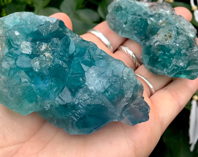 Blue Fluorite Crystals ~ Duo of Pocket or Altar Crystals ~ 2 Gorgeous, Glowing Sparkling Colors ~ Perfect for Meditation, Third Eye, Gifting