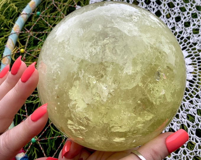 Citrine Crystal Ball ~ Large 6 Lb. ~ 5" Wide ~ Ultra Clear Natural Yellow Color ~ Sparkling Rainbow Prism Inclusions ~ Fast Shipping, U.S.A.