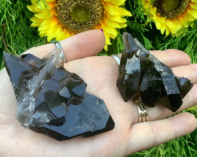 Smokey Quartz Crystals ~ Duo of Pocket or Altar Crystals ~ 2 Gorgeous, Glowing Clusters ~ Perfect for Meditation, Gifting ~ Fast Shipping US
