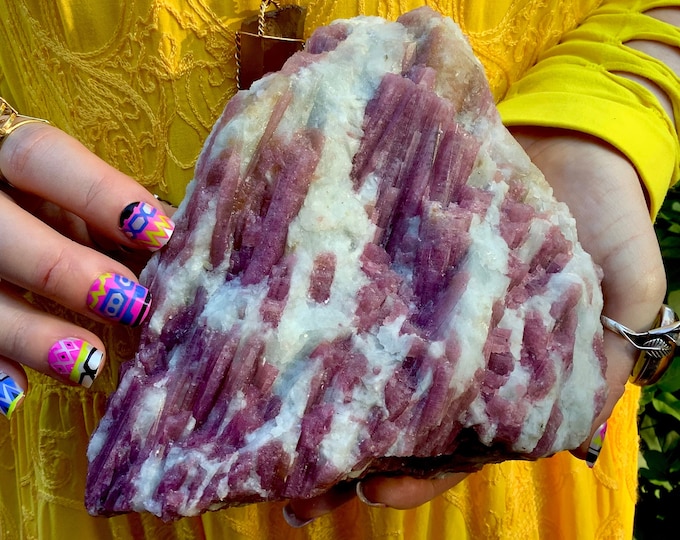Pink Tourmaline in Quartz Crystal Cluster ~ Large 4 Lb. 4 oz. ~ 7" Long ~ Colorful Gemmy Rubellite Bands on Matrix ~ Fast & Free Shipping