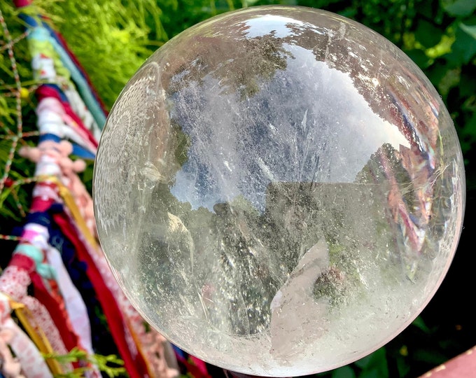 Sparkling Clear Quartz Crystal Ball: Reiki Altar Meditation Decor