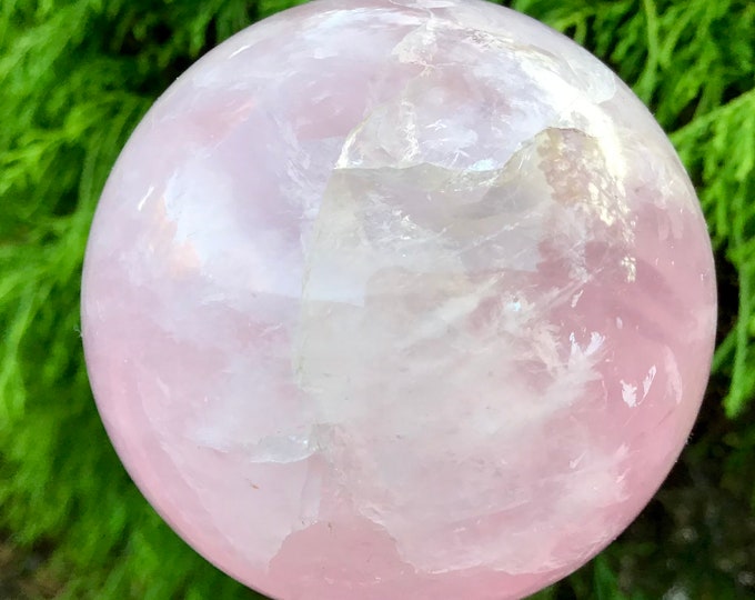 Polished Rose Quartz Crystal Ball: Reiki Altar Display (2" Wide, 13.5 oz)