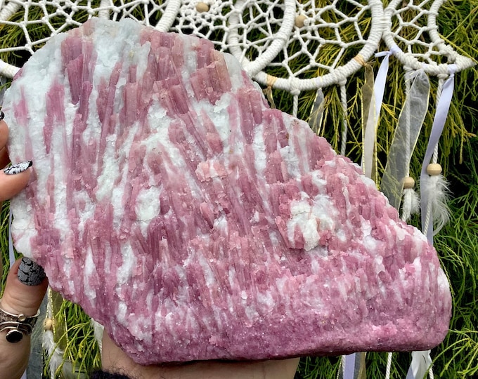 Pink Tourmaline Crystal Cluster ~ Large 7 Lb. 4 oz. ~ 11" Long ~ Colorful Gemmy Rubellite Bands on Quartz Matrix ~ Fast & Free Shipping, USA