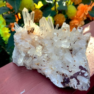Frosted Lemurian Clear Quartz Crystal Cluster ~ 13 oz. 4&quot; Long ~ Stunning Long Points ~ Ancient Sand Inclusions ~ Fast & Free Shipping, USA
