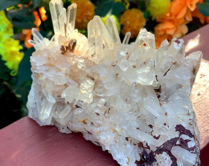 Frosted Lemurian Clear Quartz Crystal Cluster ~ 13 oz. 4" Long ~ Stunning Long Points ~ Ancient Sand Inclusions ~ Fast & Free Shipping, USA