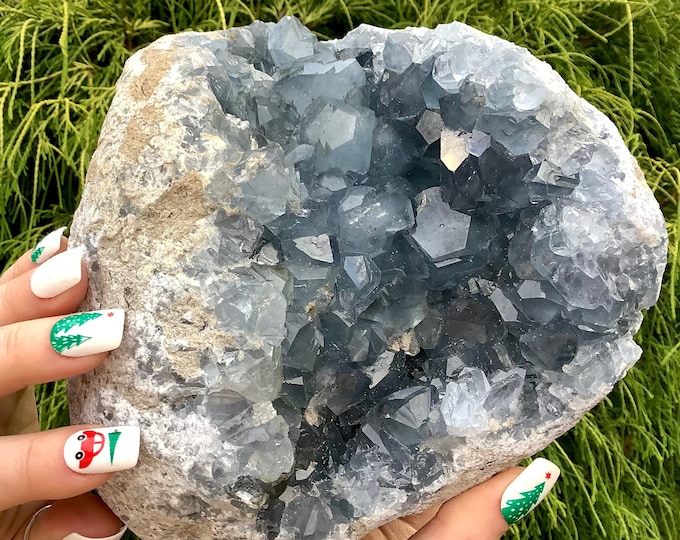 Blue Celestite Crystal Cluster ~ Large 11 Lb. 3 oz. ~ 7" Long ~ Ultra High Quality ~ Sparkling Baby Blue Crystals, Altar, Reiki Display