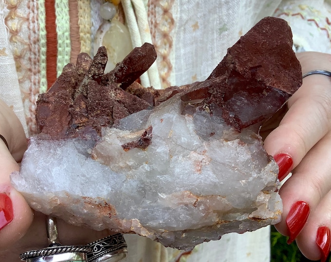 Red Quartz Crystal Cluster - Large 14 oz. ~ 4" Long ~ Kundalini, Root Chakra, Reiki, Display ~ Fast & Free Shipping, USA + Global Shipping ~