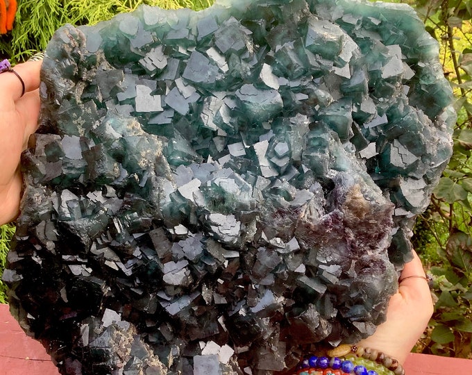 Indigo Blue Fluorite Crystal Cluster ~ Large 23 lb. 8 oz. ~ 13" Long ~ Sparkling Cubic Specimen ~ Fast & Free Shipping USA + Global Shipping