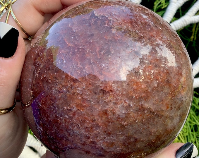 Red Phantom Quartz Crystal Ball: Polished Sparkling Sphere (4" Wide, 2 Lb. 15 oz.)