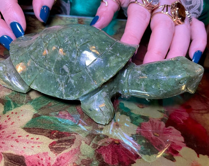 Vintage Nephrite Jade Turtle 13 oz. Carving ~ 5 1/2" Long ~ Hand Carved ~ Stunning Museum Quality Polished Specimen ~Gorgeous Green Mineral