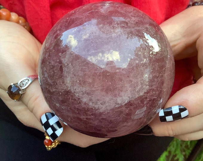 Strawberry Quartz Crystal Ball ~ 1 Lb. 6 oz. ~ 3" Wide Polished Sphere ~ Reiki, Altar, Feng Shui Display ~ Fast & Free Shipping from U.S.A.