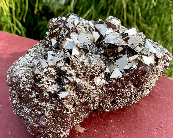 Golden Pyrite Crystal Cluster ~ Large 14 oz. ~ 3" Long ~ Super Sparkling Specimen ~ Meditation Stone, Altar Feng Shui ~ Fast & Free Shipping