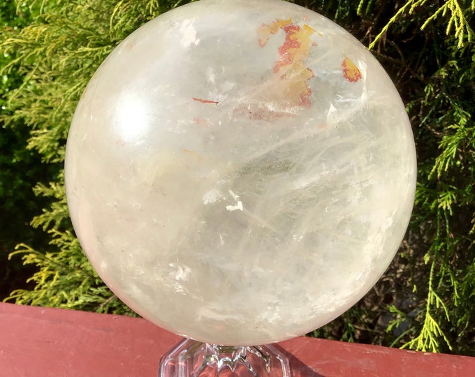 Clear Quartz Crystal Ball ~ Large 8 lb. 11 oz. Polished Sphere ~ 5" Wide ~ Beautiful Display ~ Reiki Altar Meditation ~ Fast & Free Shipping