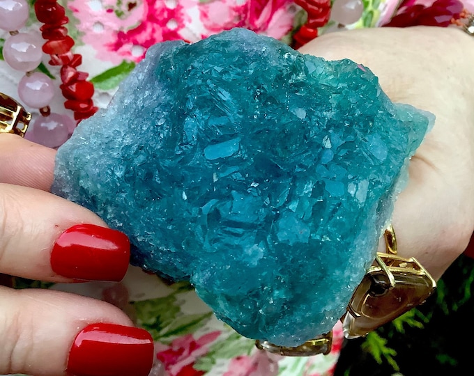 Blue Fluorite Crystal Cluster ~ 8 oz. ~ 3" Long ~ Rare Ocean Blue Color, Sparkling Gemstone ~ Fast & Free Shipping, USA + Global Shipping ~