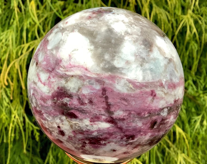 Red Tourmaline Crystal Ball ~ 1 Lb. 8 oz. ~ 3" Wide Sphere ~ Rubellite Beautiful Display ~ Reiki, Altar, Feng Shui ~ Free & Fast Shipping