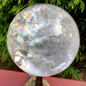 Clear Quartz Crystal Ball ~ Large 15 oz. ~ 2 1/2&quot; Wide ~ Stunning Rainbow Inclusions ~ Gorgeous Home Decor Display ~ Fast & Free Shipping ~