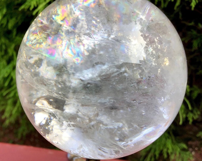 Clear Quartz Crystal Ball ~ Large 15 oz. ~ 2 1/2" Wide ~ Stunning Rainbow Inclusions ~ Gorgeous Home Decor Display ~ Fast & Free Shipping ~