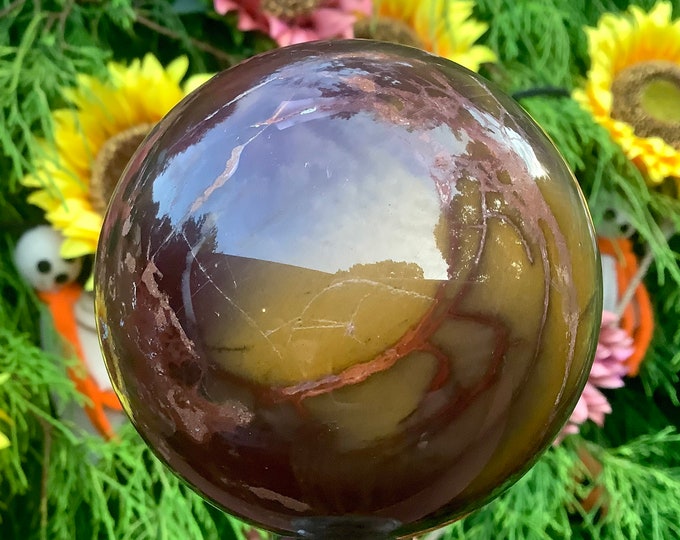 Mookaite Jasper Crystal Ball ~ 1 Lb. 7 oz. ~ 3" Wide ~ Colorful Red, Yellow, Pink Sphere ~ Fast & Free Shipping, USA + Global Shipping ~