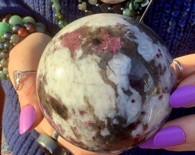 Rubellite Crystal Ball ~ 1 Lb. 13 oz. ~ 3" Wide Red Tourmaline Sphere ~ Beautiful Display ~ Reiki, Altar, Feng Shui ~ Free & Fast Shipping
