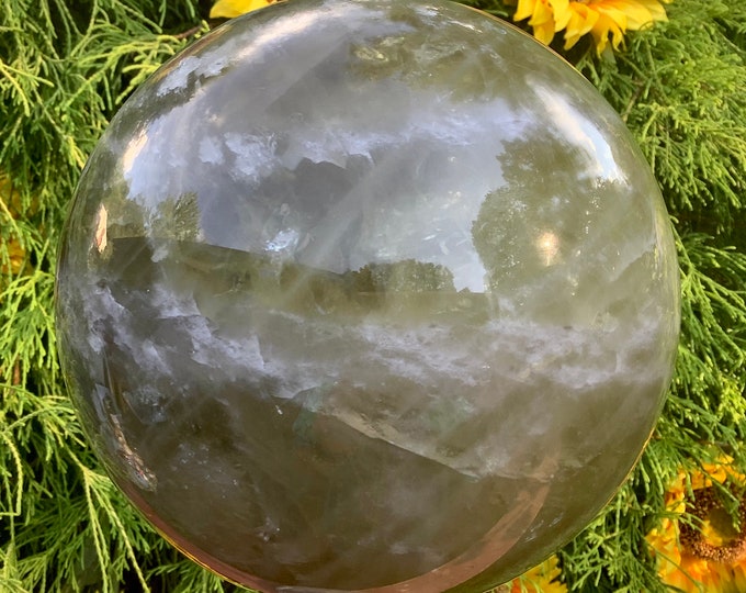Citrine Crystal Ball ~ Large 9 lb. ~ 5" Wide ~ Sparkling Golden Yellow Color, Smokey Quartz Inclusions ~ Fast & Free shipping from U.S.A ~