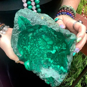 Malachite Crystal Bowl ~ Large 7 Lb. ~ 8&quot; Long ~ Beautiful Hand Carved Mineral Specimen ~ Swirling Bullseye Patterns ~ Fast & Free Shipping
