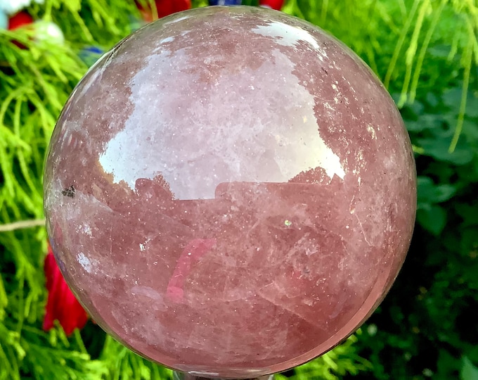 Polished Strawberry Quartz Crystal Ball: Reiki Altar Decor (2.5" Wide)
