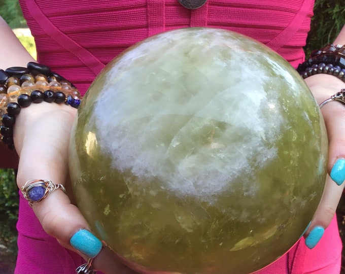 Citrine Crystal Ball ~ Large 11 lb. 5 oz. ~ 6" Wide Golden Banded Smokey Polished Quartz Sphere ~ Sparkling Inclusions ~