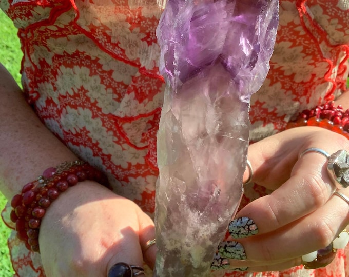 Amethyst Crystal Wand ~ Large 14 oz ~ 8" Long ~ Sparkling Violet Purple Quartz Colors ~ Citrine Inclusions ~ Ametrine ~ Fast & Free Shipping