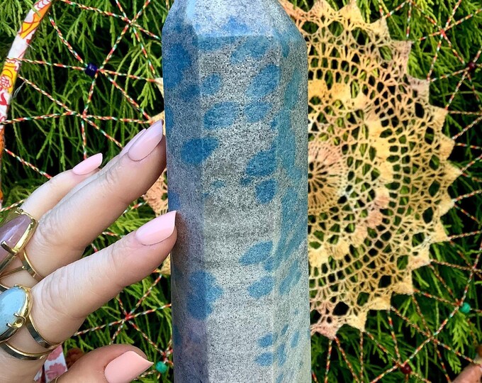 K2 Azurite in Granite Crystal Generator ~ Large 1 Lb. 5 oz. ~ 6 1/2" Tall Tower ~ Sparkling Blue Colors ~ Fast & Free Shipping