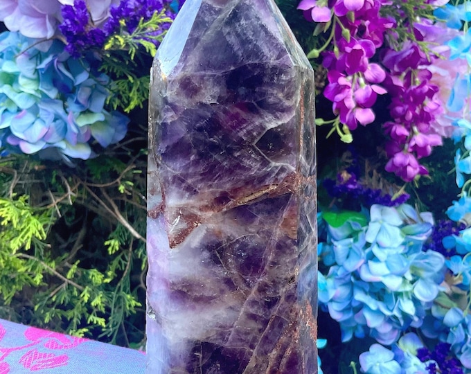 Amethyst Crystal Generator ~ 2 lb. 7 oz. ~ 8" Tall Tower ~ 3" Wide ~ Purple and White Colors ~ Free Standing Pillar ~ Fast & Free Shipping