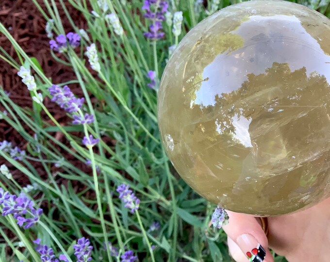 Citrine Crystal Ball ~ 1 Lb. 12 oz. ~ 3" Wide Polished Sphere ~ Golden Yellow Inclusions ~ White Ghost Phantoms ~ Fast & Free Shipping
