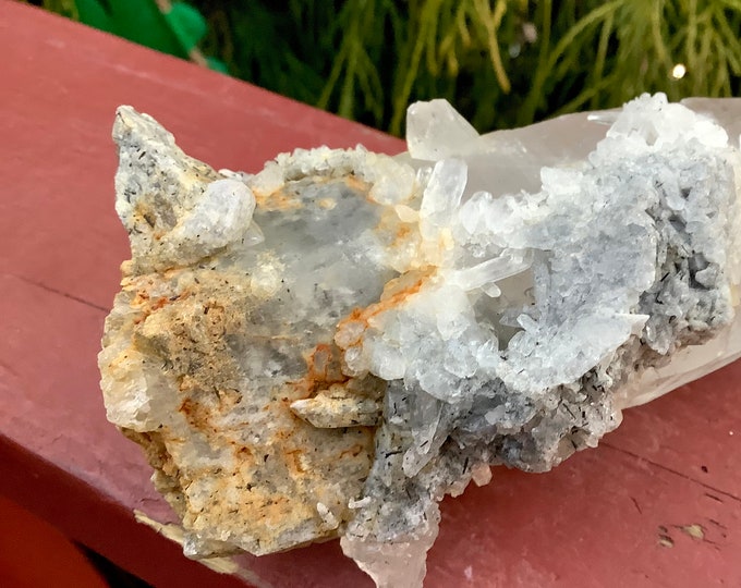 Himalayan Quartz Cluster ~ 12 oz. ~ 4 1/2" Long ~ Actinolite Encrusted Inclusions ~ Large Sparkling Points ~ Natural Ancient Striations