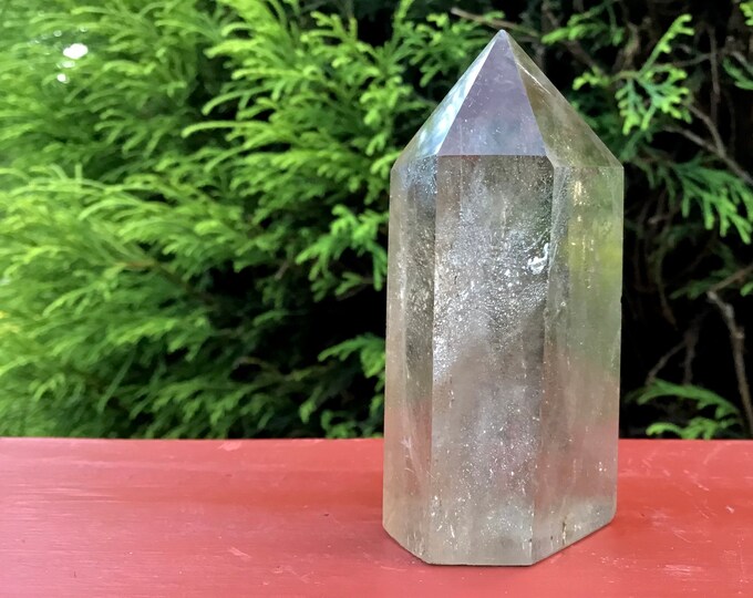 Smokey Clear Quartz Crystal Generator ~ 4.4 oz. ~ 3" Tall Polished Point ~ Sparkling Ghost Phantoms Silver Inclusions ~ Fast Shipping