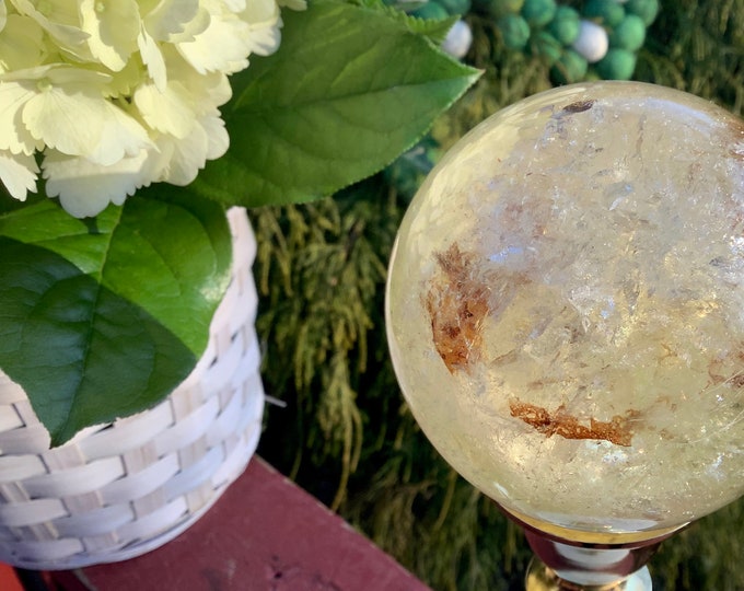 Citrine Crystal Ball ~ Large 1 Lb. 5 oz. ~ 3" Wide ~ Sparkling Inclusions ~ Polished Golden Yellow Sphere ~ Fast & Free Shipping ~