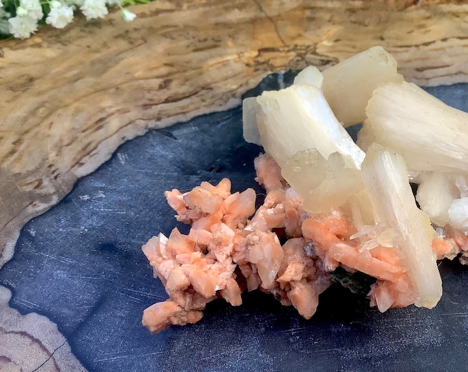 Heulandite and Stilbite Crystal Cluster ~ 3.8 oz. ~ 4" Long ~ Intense Peachy Orange Color ~ Rare Stunning Mineral Combination ~ Zeolite