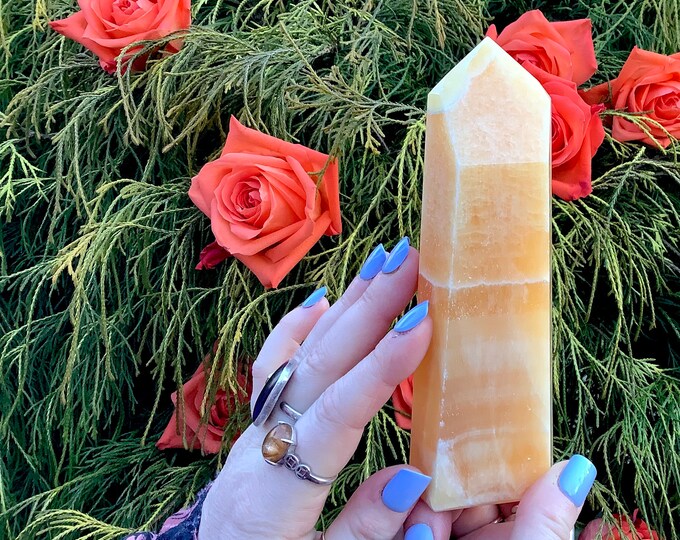 Orange Calcite Crystal Generator ~ 1 Lb. ~ 6" Tall Tower ~ Fast and Free Shipping