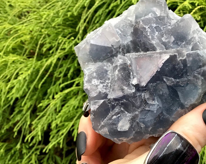 Purple Fluorite Crystal Cluster ~ 11 oz. ~ 3" Long ~ Blue Sparkling Mineral Matrix ~ Ancient Translucent Cubic Formation ~ Fast Shipping