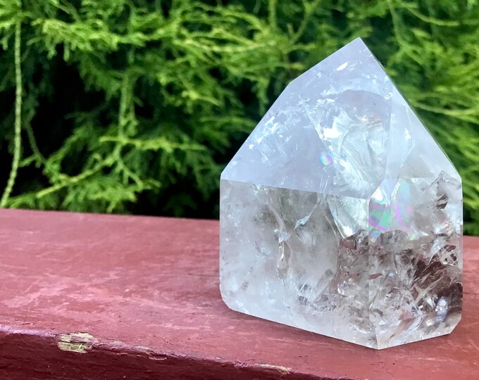 Clear Quartz Crystal Generator ~ 4.8 oz. ~ 2" Tall ~ Swirling Rainbow Inclusions ~ Free Standing Tower ~ Free & Fast Shipping