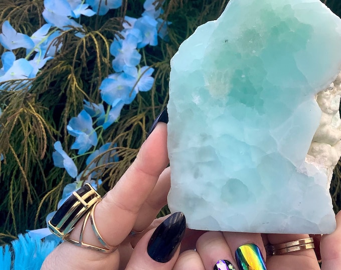 Caribbean Blue Calcite Crystal ~ Large 15 oz. ~ 4 1/2" Long ~ Sparkling Blue & White Colors ~ Free Form Display ~ Fast Shipping