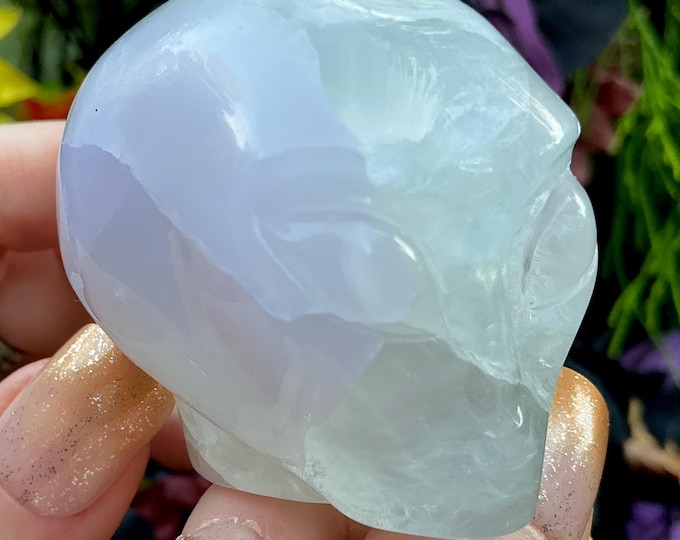 Clear Fluorite Alien Crystal Mini Skull ~ 6 oz. ~ 2" Long ~ Colorful Purple & Green Gemstone ~ Hand-Carved Sculpture ~ Fast Free Shipping
