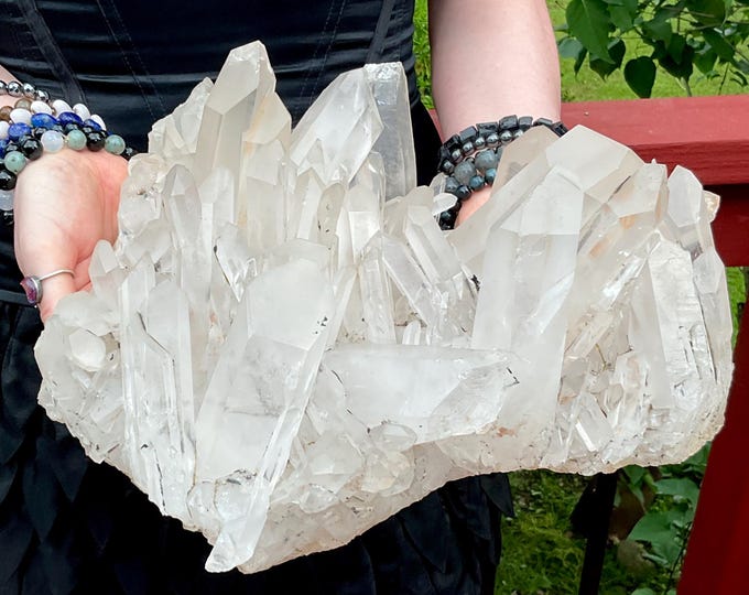 Lemurian Frosted Clear Quartz Crystal Cluster ~ Large 12 Lb. ~ 11" Long ~ Stunning Long Points ~ Metaphysical Home Décor, Altar Display ~