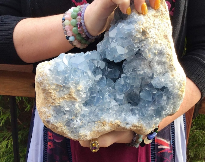 Blue Celestite Crystal Cluster ~ Large 16 Lb. 12 oz. ~ 9" Long - Stunning Quality & Clarity - Sparkling Deep Baby Blue Mineral Display ~