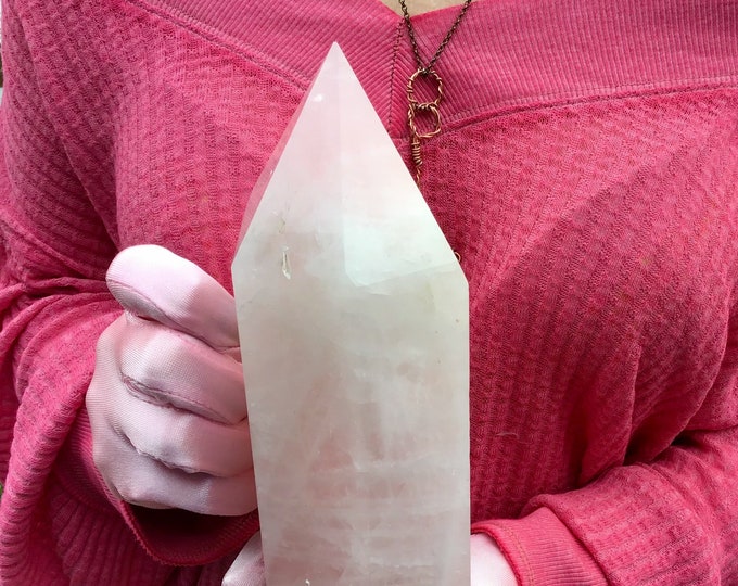 Large Rose Quartz Crystal Generator: 7" Tower, 4 lb 7 oz