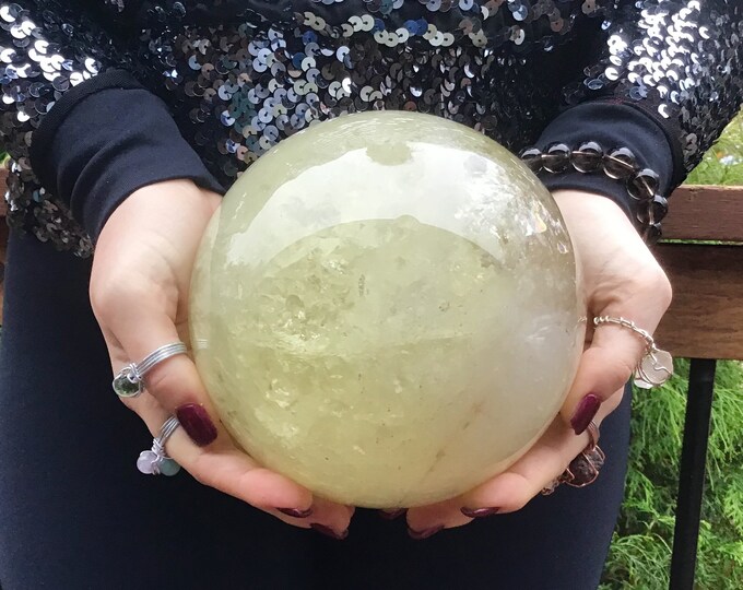 Citrine Crystal Ball ~ Large 8 lb. 9 oz. ~ 5 1/2" Wide ~ Sparkly Sunshine Golden Yellow Quartz Sphere ~ Reiki, Altar Display ~ Free Shipping