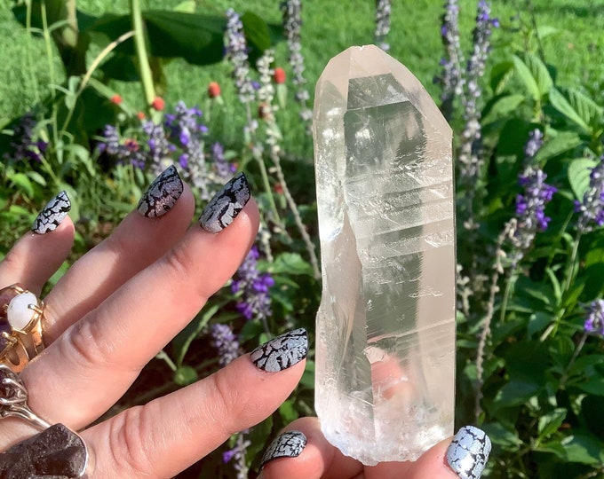 Lemurian Quartz Crystal Point ~ Large 8 oz. ~ 4" Long ~ Sparkling Rainbow and Silver Flash Inclusions ~ Frosted Clear Finish ~ Fast Shipping