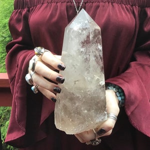 Clear Quartz Crystal Generator: 8&quot; Tower with Rainbow Inclusions