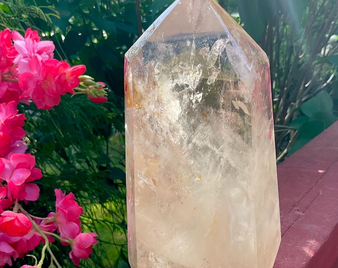 Clear Quartz Crystal Generator ~ Large 3 lb.~ 7" Tall Tower ~ White Ghost Clouds ~ Ultra Sparkling Rainbow Inclusions ~ Fast & Free Shipping